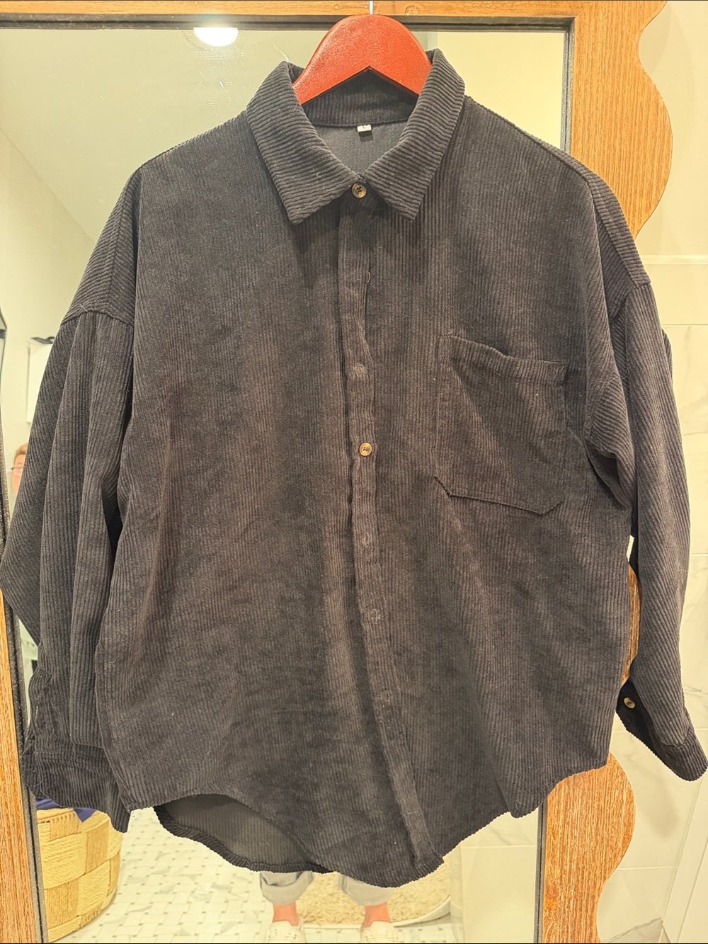 Oversized Corduroy Button-Up Shirt in Dark Charcoal